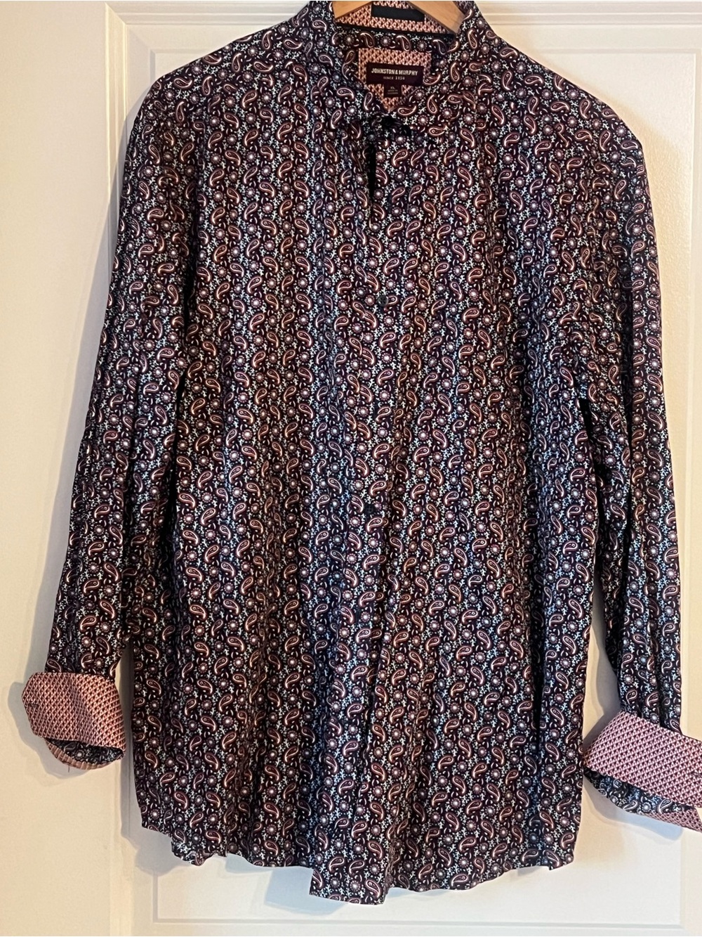 Johnston & Murphy Navy and Pink Paisley Dress Shirt